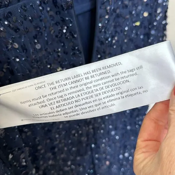 NWT MAC DUGGAL 10802 Navy Fully Sequined Ruffle Tiered 3/4 Sleeve Midi Dress - Picture 13 of 14